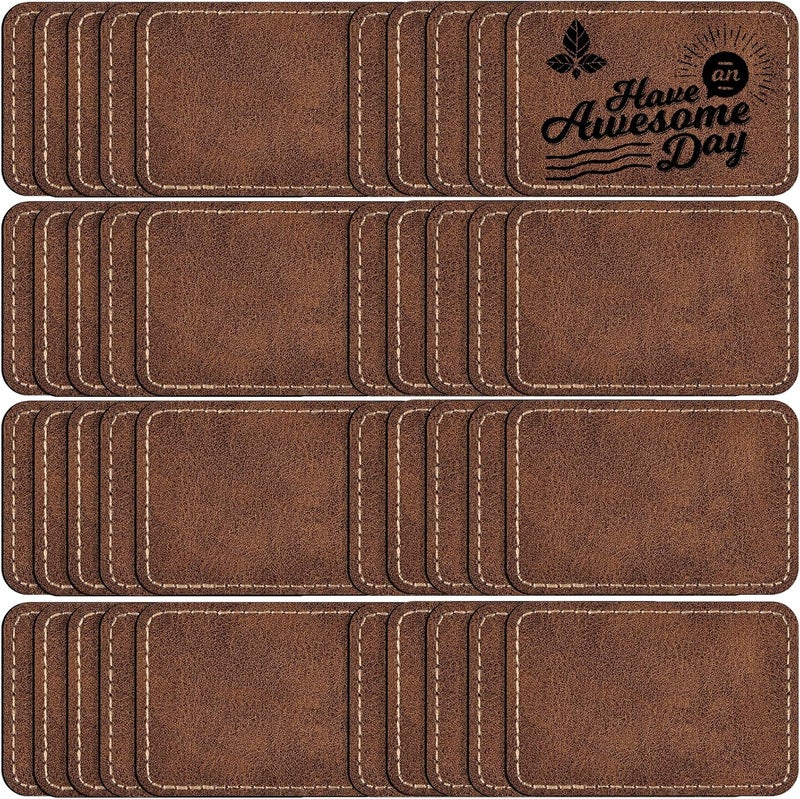 MAPRIAL 40 Pack Blank Leatherette Patches with Adhesive, Rectangle Laser Engravable Faux Leather Patch for Hats Custom, Fabric Repair Sew, Engraving Materials, Gifts, DIY (Rustic, 3 x 2 in) - Image 1